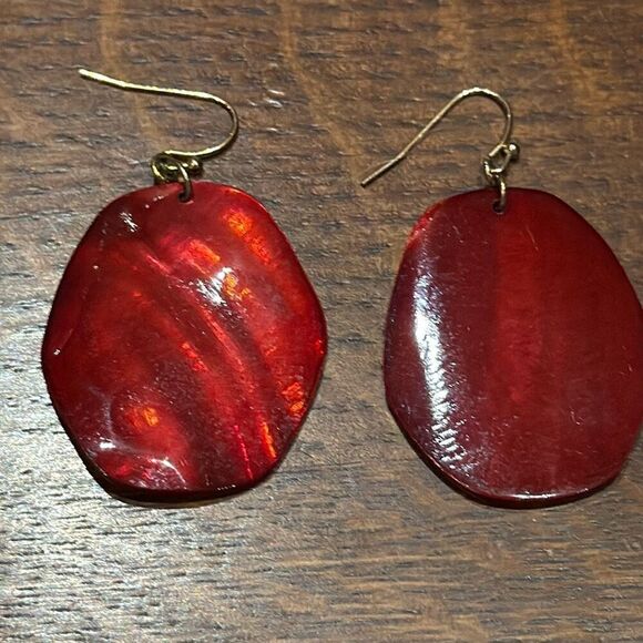 Vintage Artesian Bohemian Red Shell Drop Hook Earrings - Picture 1 of 13